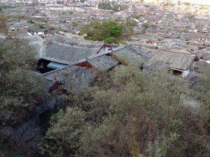 Lijiang Old Town Naxi village rooftops from Lion's Hill Park